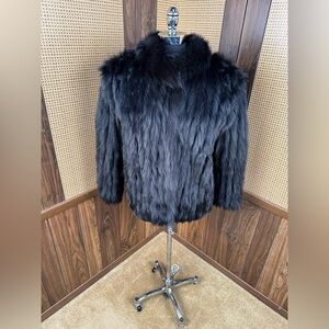 BEAUTIFUL DAMSELLE DESIGNER DYED BLACK FINLAND FOX FUR COAT JACKET SIZE LARGE
